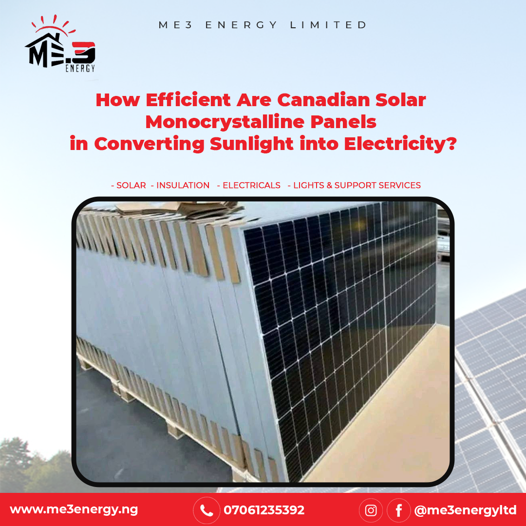 How efficient are Canadian Solar monocrystalline panels in converting sunlight into electricity?